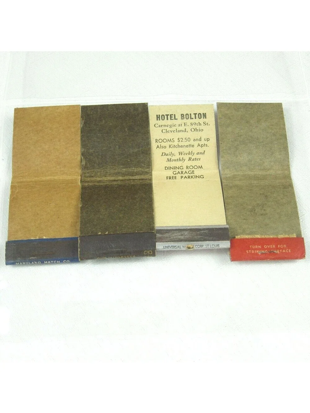 4 Vintage Matchbook Covers Hotel Rieger, Hotel Bolton, & The Barr Hotel in Ohio